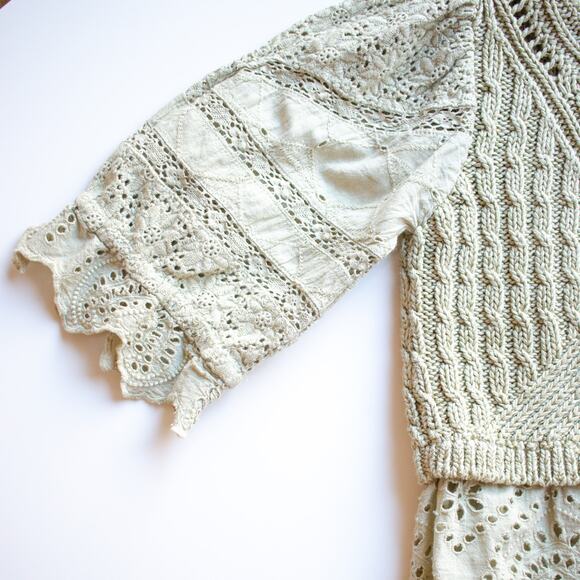 Anthropologie Pistachio Cable-Knit Lacey Sweater Size XXS - Picture 6 of 9